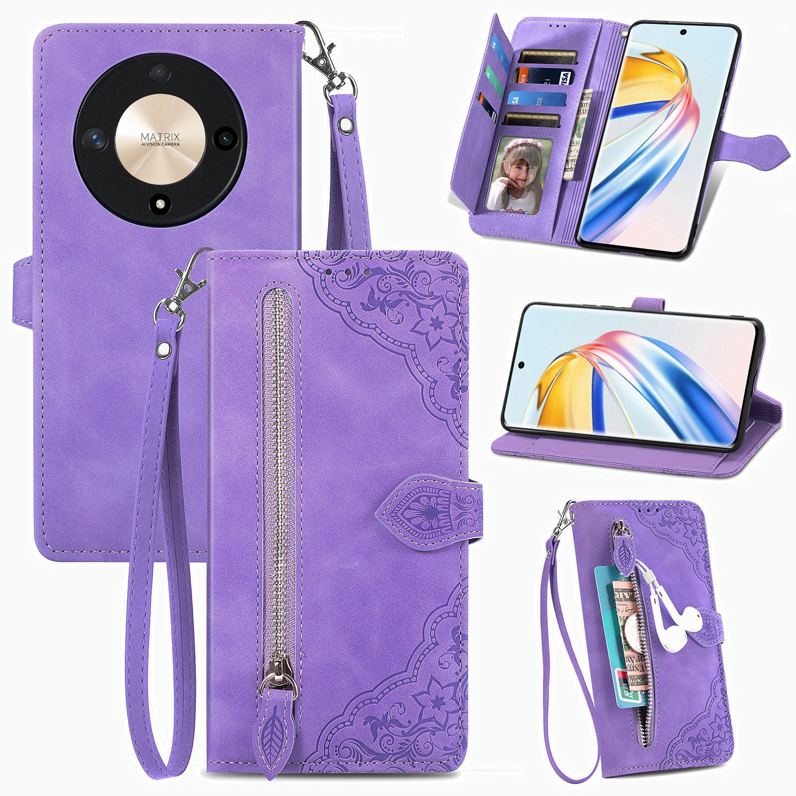 For Honor X9b 5G / Magic6 Lite 5G Case Flower Imprinted PU Leather Phone Wallet Cover For Honor X9b 5G / Magic6 Lite 5G Case Flower Imprinted PU Leather Phone Wallet Cover